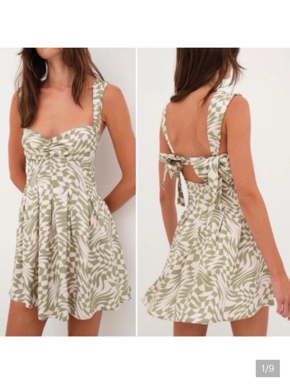 For love and lemons August mini dress XS Green Pink Checkered
